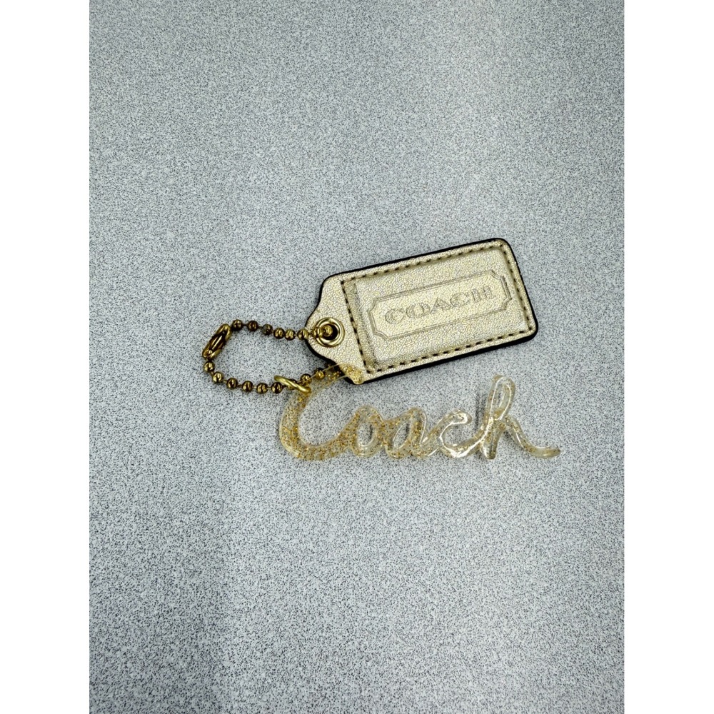 Coach Poppy Gold Metallic Leather Hangtag and Glitter Acrylic Script Logo  Charm